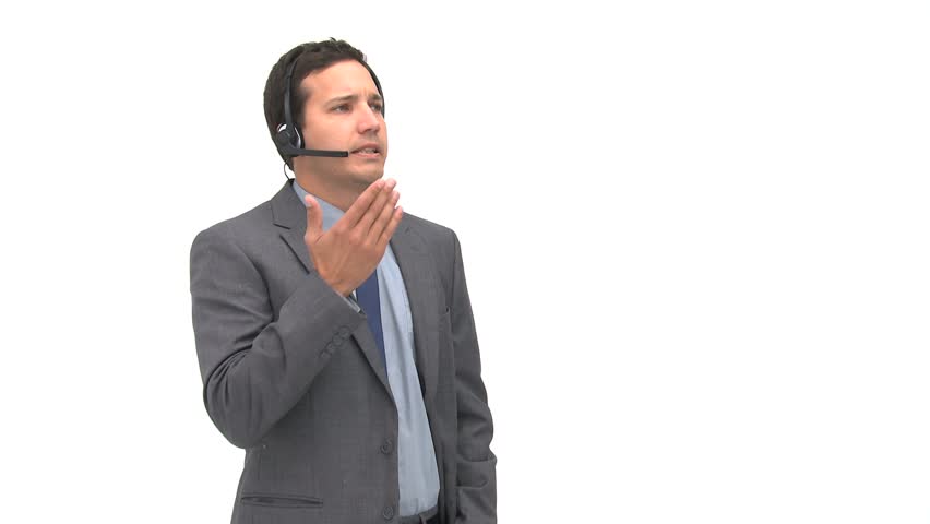 Charismatic businessman explaining something against a white background