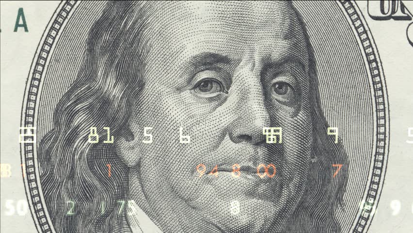 Stock Exchange. Motion numbers on $100 background.