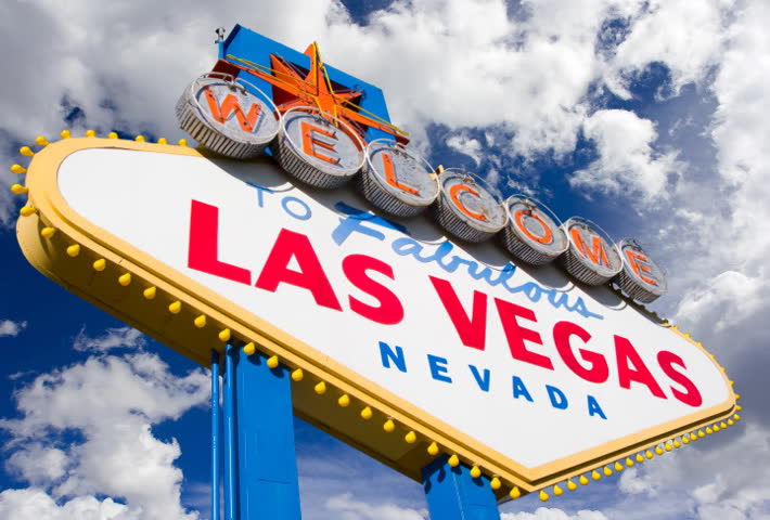 Welcome to Las Vegas, street sign in blue sky with time lapse clouds