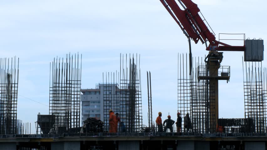 construction workers at estate Moscow, Russia. 