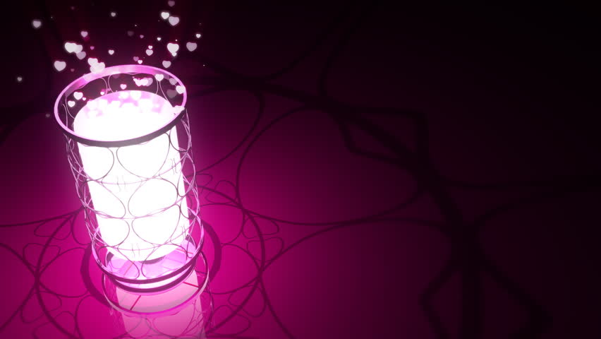 A 3D rendered lanterns with heart shape lattice rotating and light irradiates. 