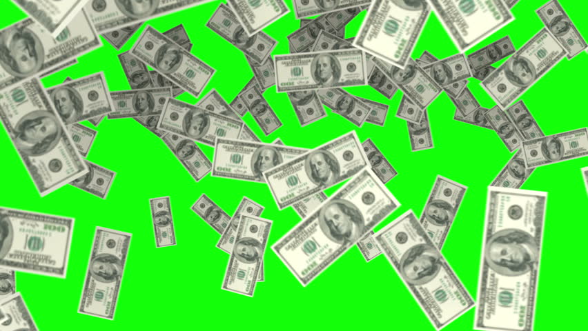 Money Rain Of Dollar Bills On The Green Background Stock Footage Video