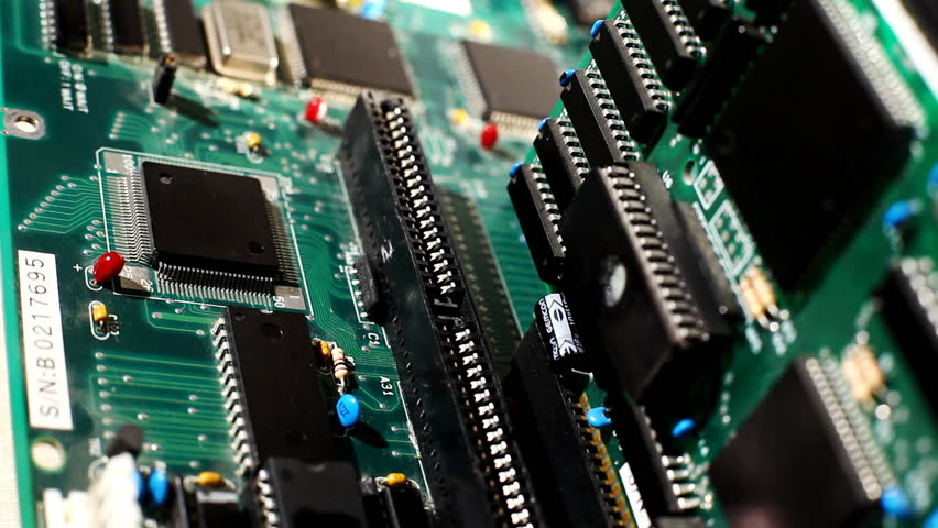 Close up view on main board with expansion cards
