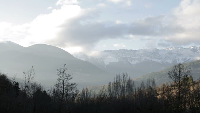 a panning panoramic timelapse of the amazing pyrenees mountain landscape