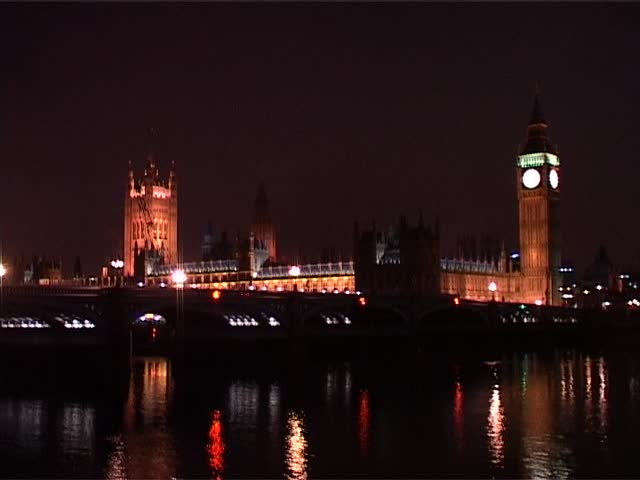 Houses of Parliament and Westminster Bridge at night, London