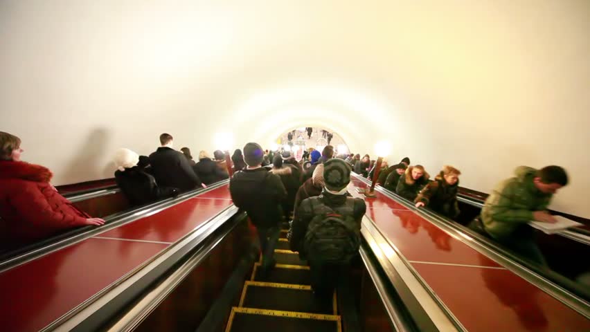MOSCOW - FEBRUARY 17: Escalator carries commuters down to metro station subway, February 17, 2010 in Moscow, Russia. The Moscow Metro is the world's second most heavily used rapid transit system after Tokyo's twin subway. 