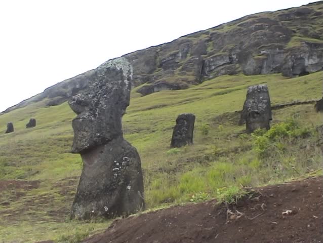 Moai Statues on the volcanic slope of Rano Raraku, on Easter Island, South Pacific.