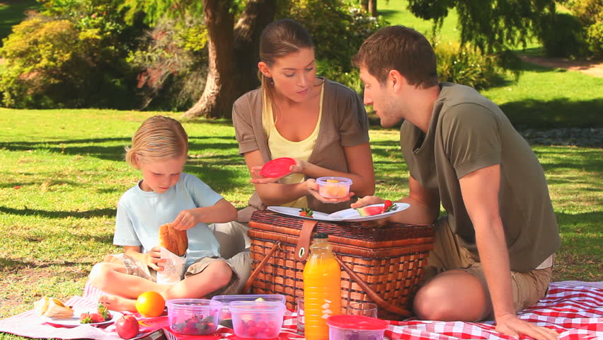 Cute family having a picnic in a park