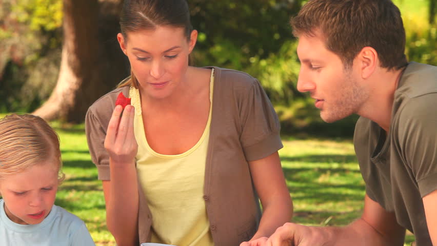 Cute family having a picnic in a park