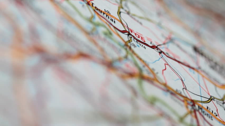Brussels marked on map. dolly shot