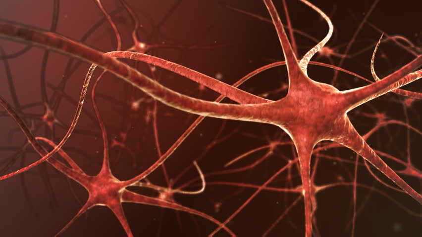 Neuron network. Neuron structure sending electric impulses and communicating with each other. 3D animation.