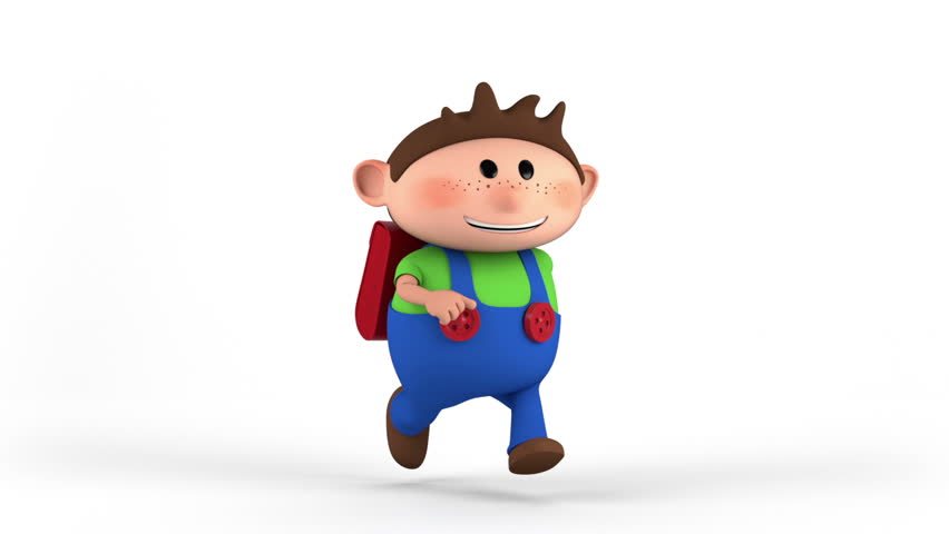 school boy with satchel running - back to school concept - high quality 3d animation