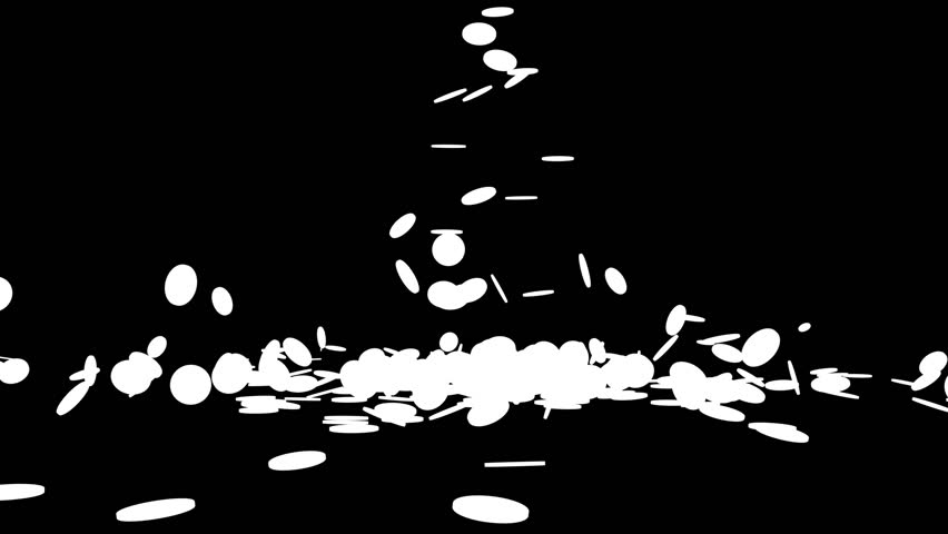 EUR coins falling on white reflective floor, camera rotation, Alpha