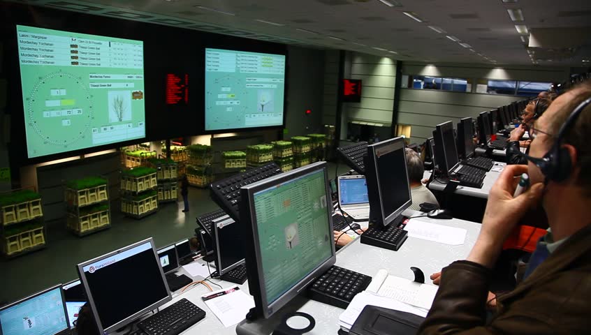 AALSMEER, THE NETHERLANDS-APRIL 27: Auction Room of FloraHolland, April 27, 2011, Aalsmeer, The Netherlands. Aalsmeer Flower Auction is the largest flower auction in the world; Around 20 million flowers are sold in FloraHolland Aalsmeer every auction day