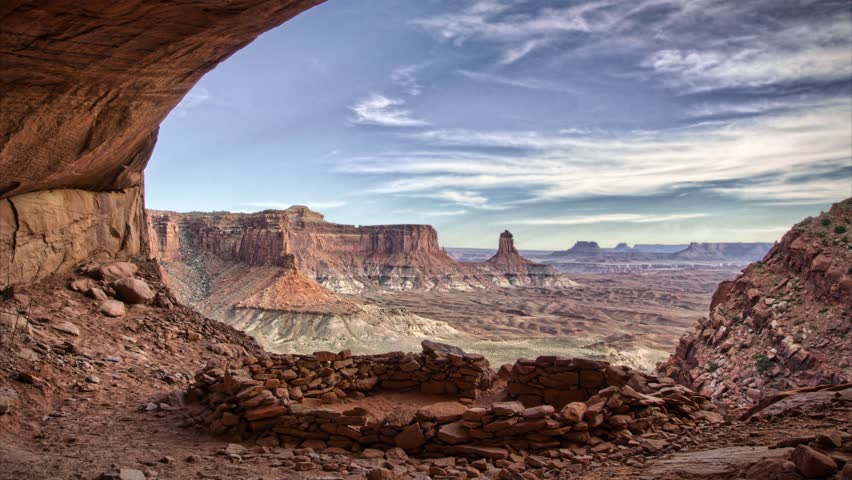 (1260) Gorgeous Clouds and Canyon Anasazi Cave Kiva Scenic Timelapse Canyonlands Moab Utah