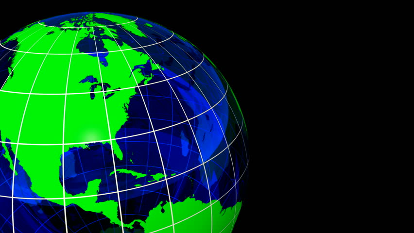 3D Crystal Globe Green Blue with Grid. Alpha Channel, loop