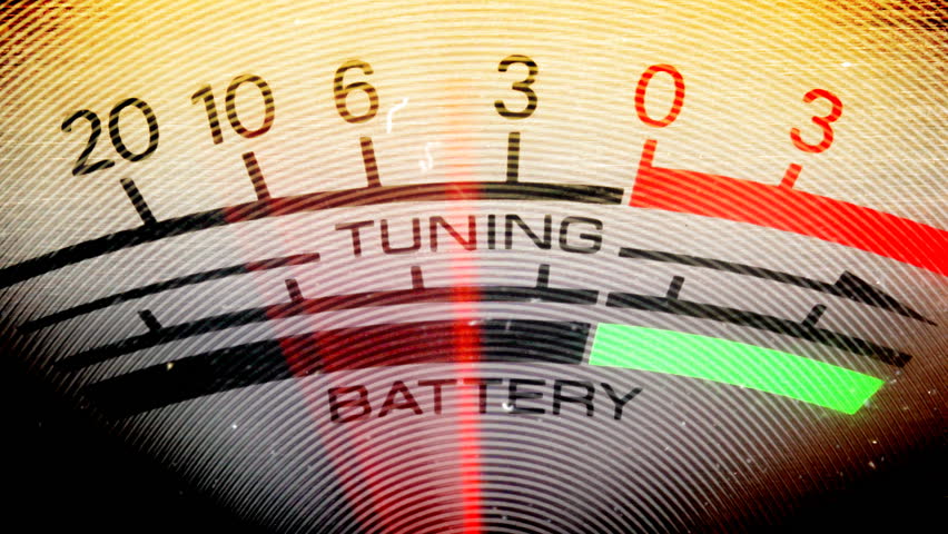 Power and battery levels on old ghetto blaster moving 