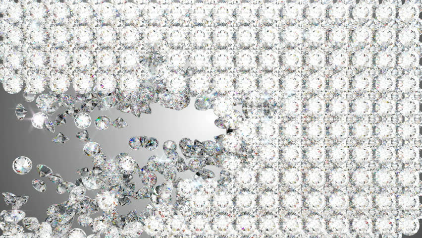 Diamonds falling with whirl and disappearing. Slow motion