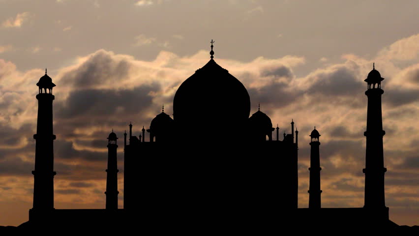 Sunset behind the Taj Mahal.