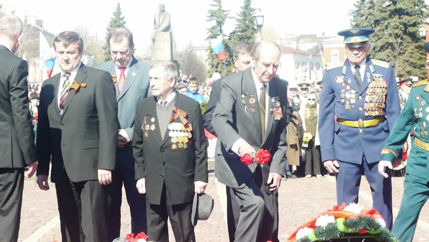 PETROZAVODSK, RUSSIA -MAY 09: Crowd of people lay flowers at Victory monument at commemoration of the 66th Anniversary of victory in World War II on May 09, 2011, Petrozavodsk, Russia.