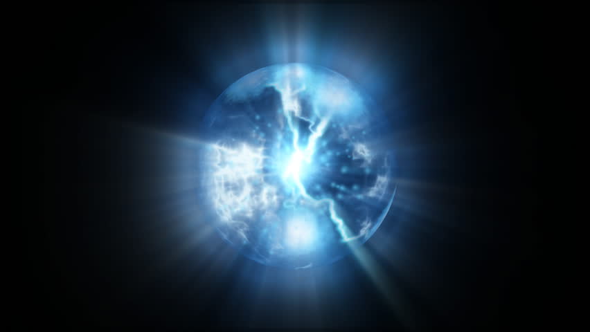 Blue energy abstract with a spherical plasma look radiating electric rays