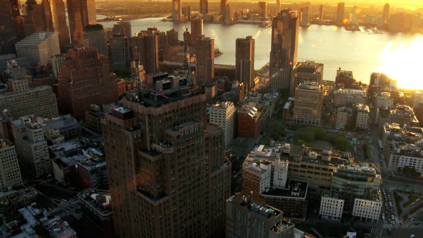  Aerial of New Jersey and Downtown Manhattan Skyline at Sunset, New York, North America, USA