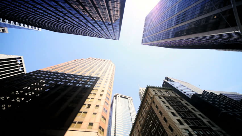 High angle view of Steel, concrete and glass Skycrapers, Manhattan, New York, North America, USA