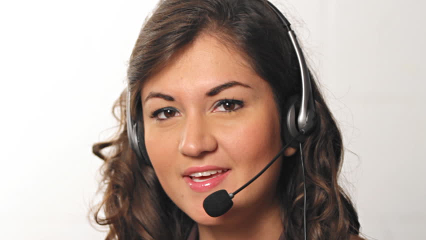 Pretty hispanic customer service worker with headset