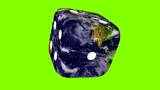 Planet Earth with clouds as dice on green background