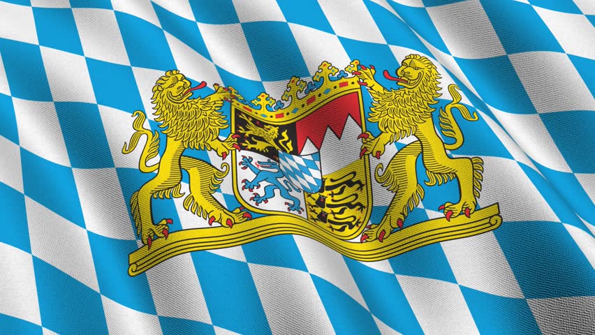 Flag of Bavaria with highly detailed fabric texture slowly waving in the wind - seamless looping
