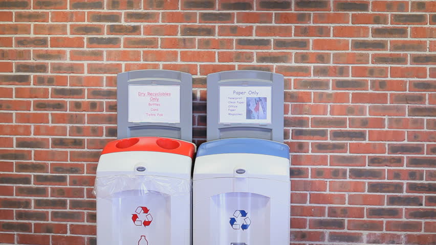 Student recycling her wastes in a recycling bin