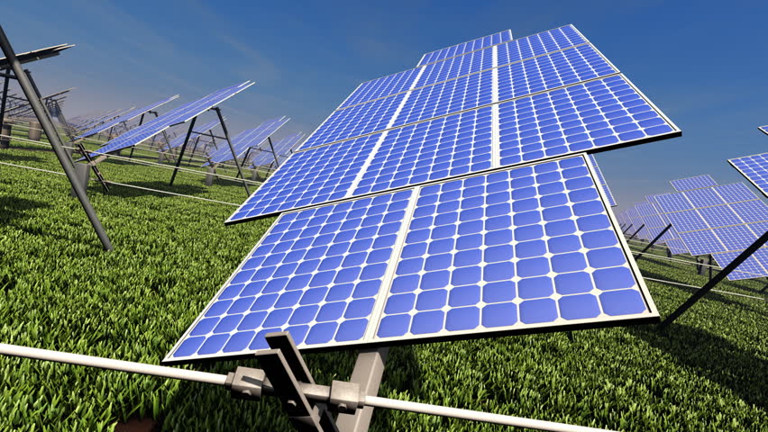 Time lapse animation of solar panels tracking the sun