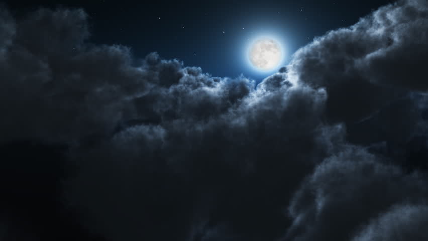 Night flight over clouds, loop-able cg animation