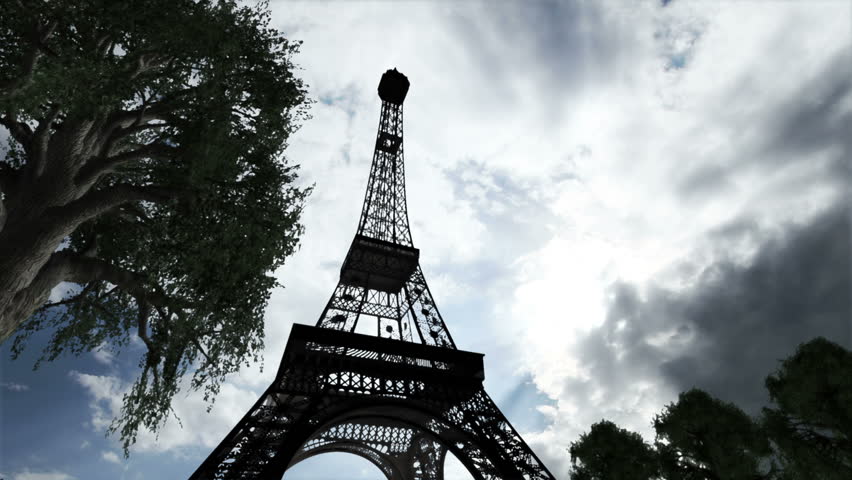 Eiffel Tower Clouds Timelapse 3D render scene composited with real clouds timelapse.