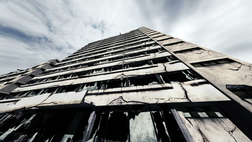 Abandoned Building Clouds Timelapse - fisheye design 3D render building composited with real timelapse footage.