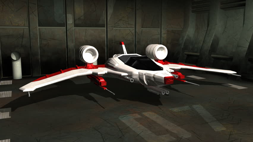 Futuristic spaceship launching into space