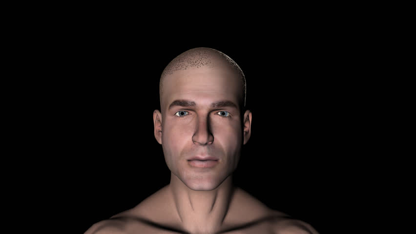 A man finds a miracle cure for hair loss and grows his hair back. Contains an alpha channel to remove the background