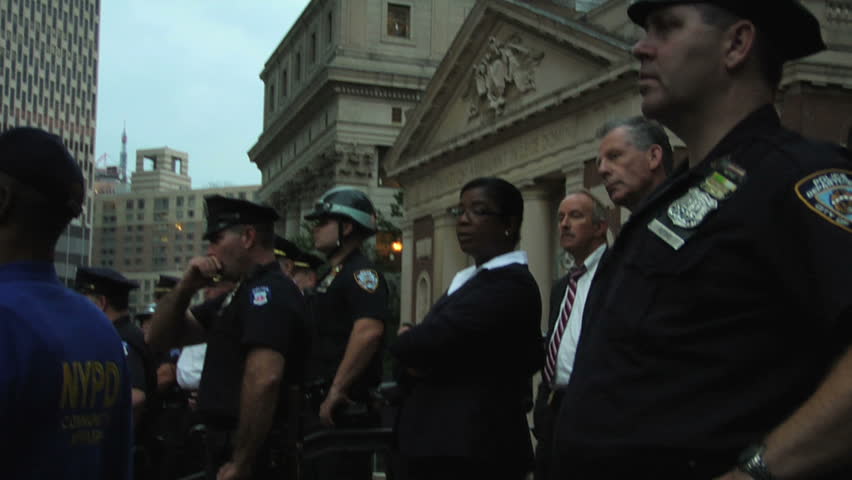 NEW YORK - SEPT 30: Police stand outside One Police Plaza in Lower Manhattan on Day 14 of Occupy Wall Street September 30, 2011 in New York. 