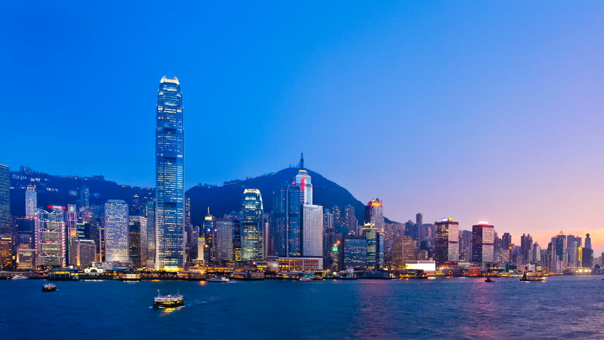 Skyscrapers in Hong Kong. Timelapse