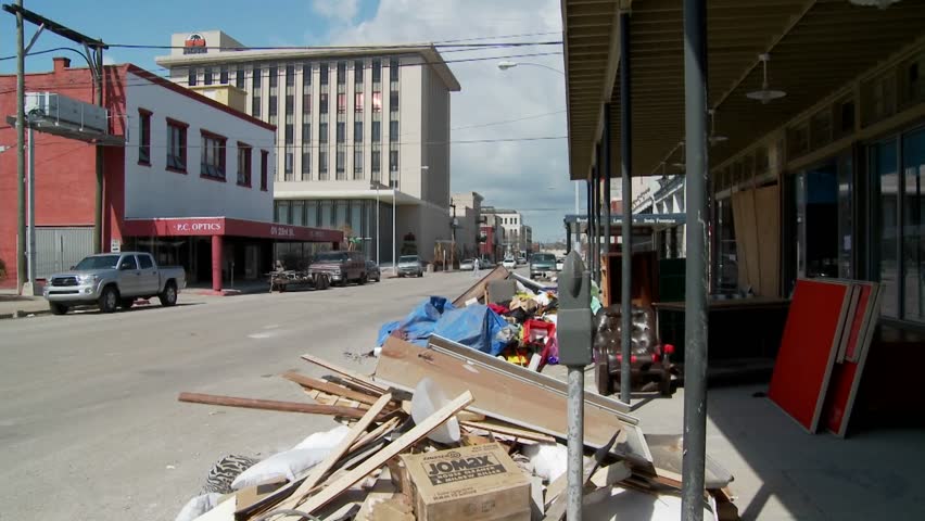 GALVESTON, TEXAS - CIRCA 2009: Junk and refuse sits on the street during the cleanup after Hurricane Ike in Galveston, Texas.
