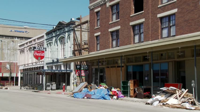 Junk and refuse sits on the street during the cleanup after Hurricane Ike in Galveston, Texas.