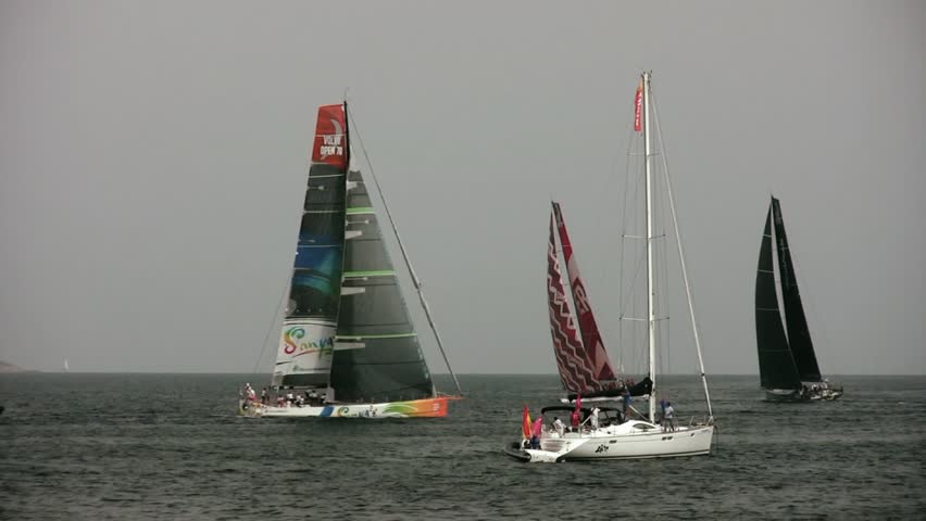 ALICANTE, SPAIN  OCTOBER 7 - Sanya, Camper and Puma Team, three of the six teams participating in the race around the world "Volvo Ocean Race 2011-2012" begin their preparation in the first race on Oct 7, 2011 in Alicante Spain. 