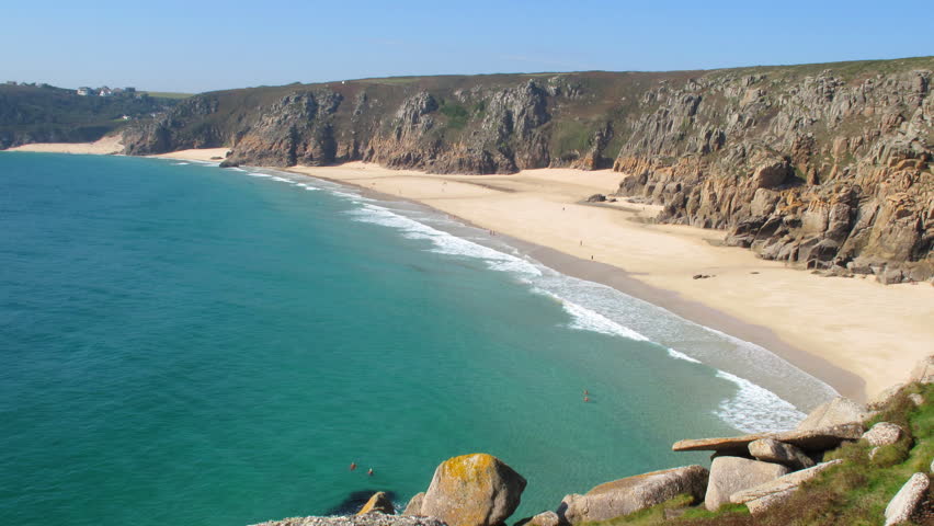 Time lapse Pedn Vounder tidal beach near Porthcurno, Cornwall UK.