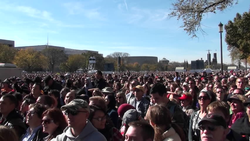 WASHINGTON, DC - CIRCA 2010: Crowds of protesters on the mall in Washington D.C. does the wave circa 2010 in Washington DC.