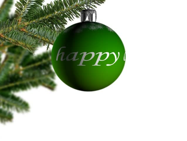 Christmas tree bauble in green with the message -Happy Christmas.