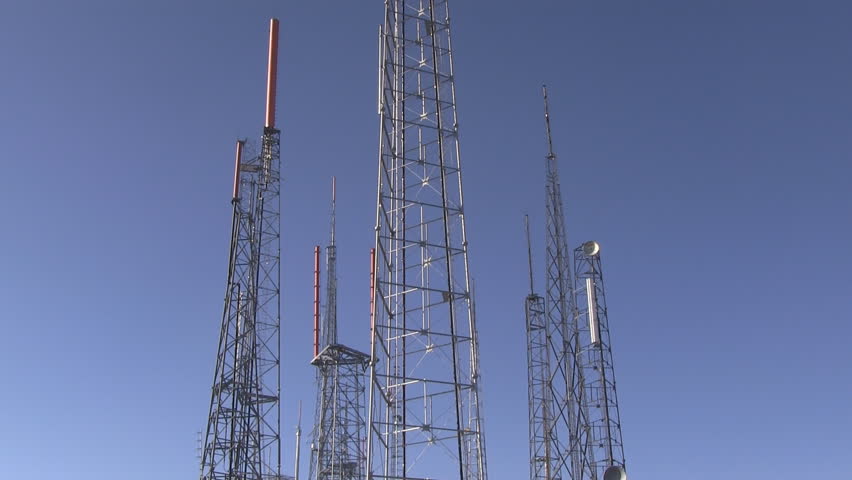 Vertical pan from bottom to top emphasizing height of radio tower atop Mount Wilson.