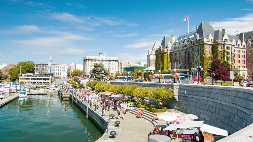 VICTORIA BC, CANADA - 2016: Victoria BC Vibrant Tourism Scene On The Waterfront Of The Popular