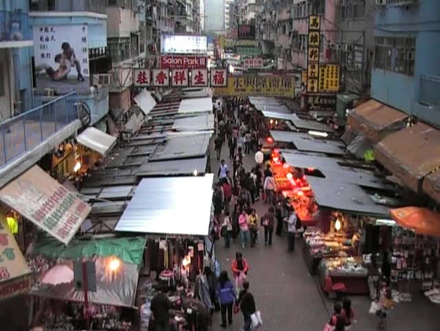 Elevated view of street market in Mong Kok 