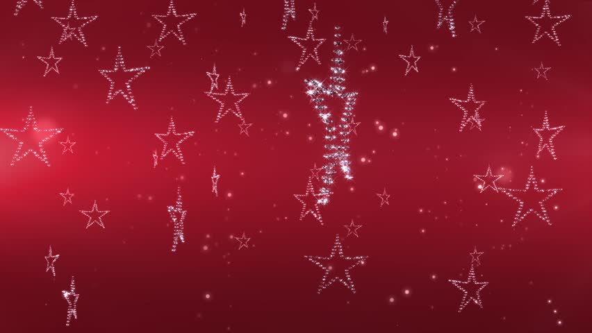 Sparkling christmas stars background red.