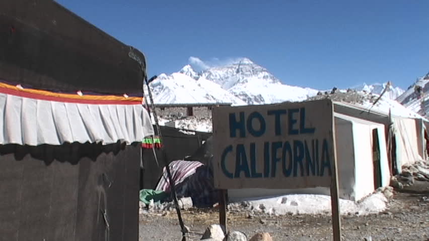 Hotel California sign with Mt. Everest in the background